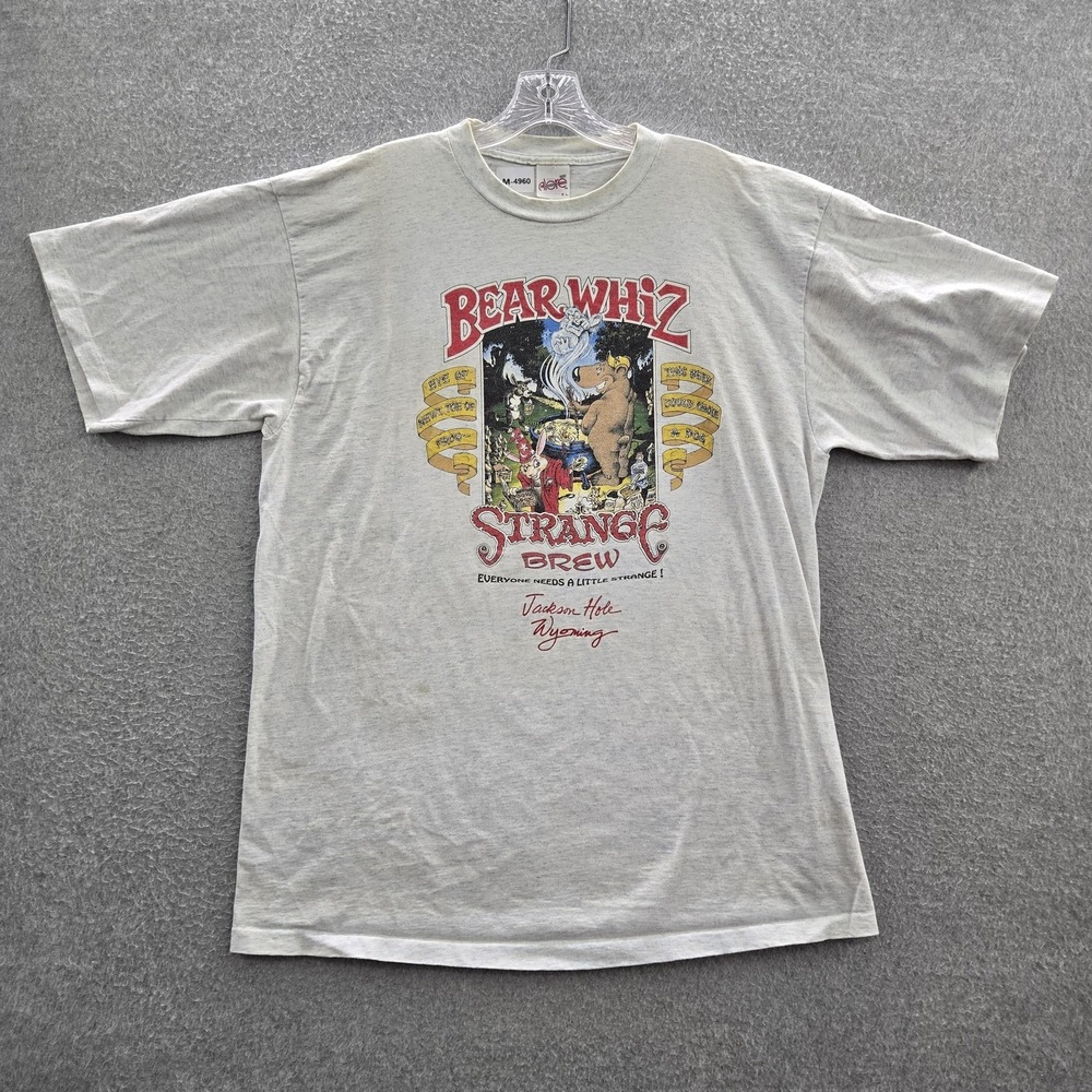 VINTAGE Bear Whiz Shirt XL Gray 90s Jackson Hole Wyoming Strange Brew READ